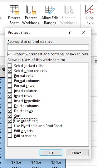 Protecting the worksheet allows you to define what the user can and cannot do.